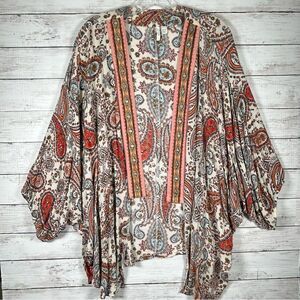 Cato Kimono Bohemian Embellished Trim Paisley Dolman Open Front Jacket 22/24 3x